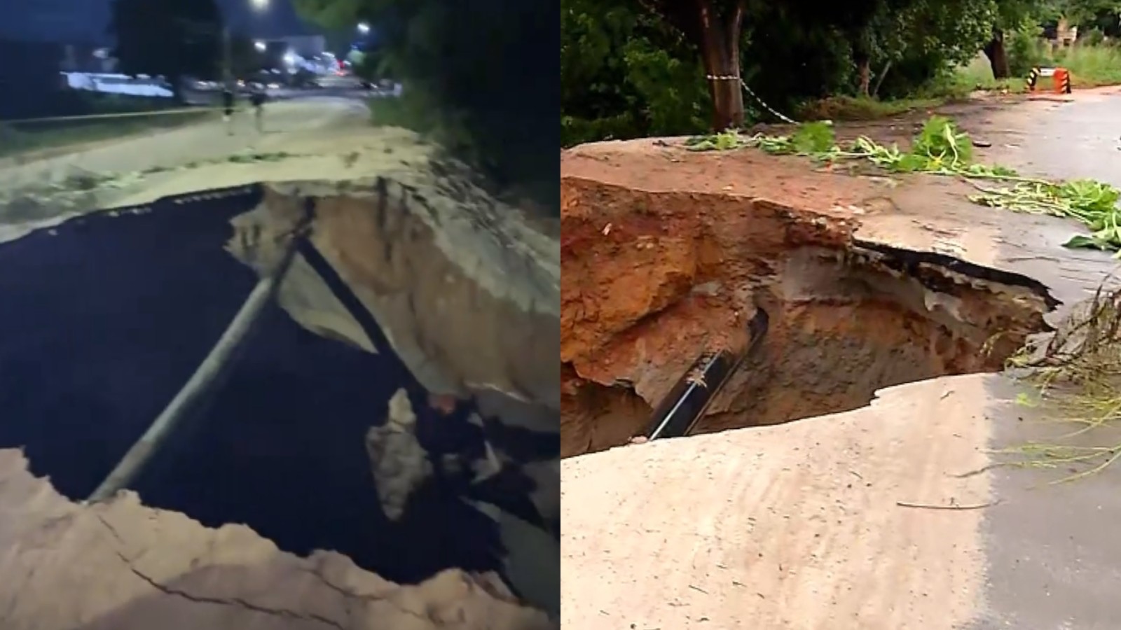 Chuvas intensas reabrem cratera no Centro de Pacajus e interditam via; entenda o que causou