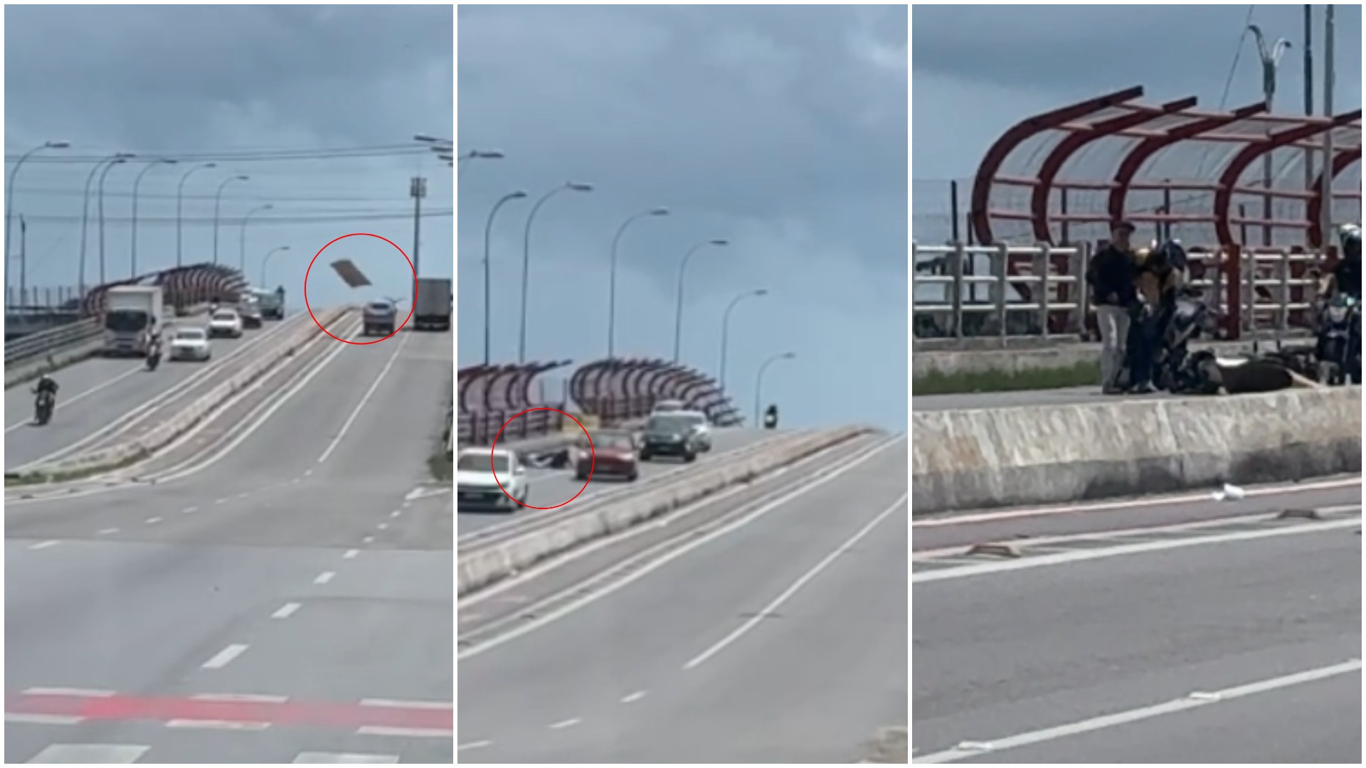 Vídeo flagra motociclista derrubado por papelão que se solta de caminhonete em Fortaleza