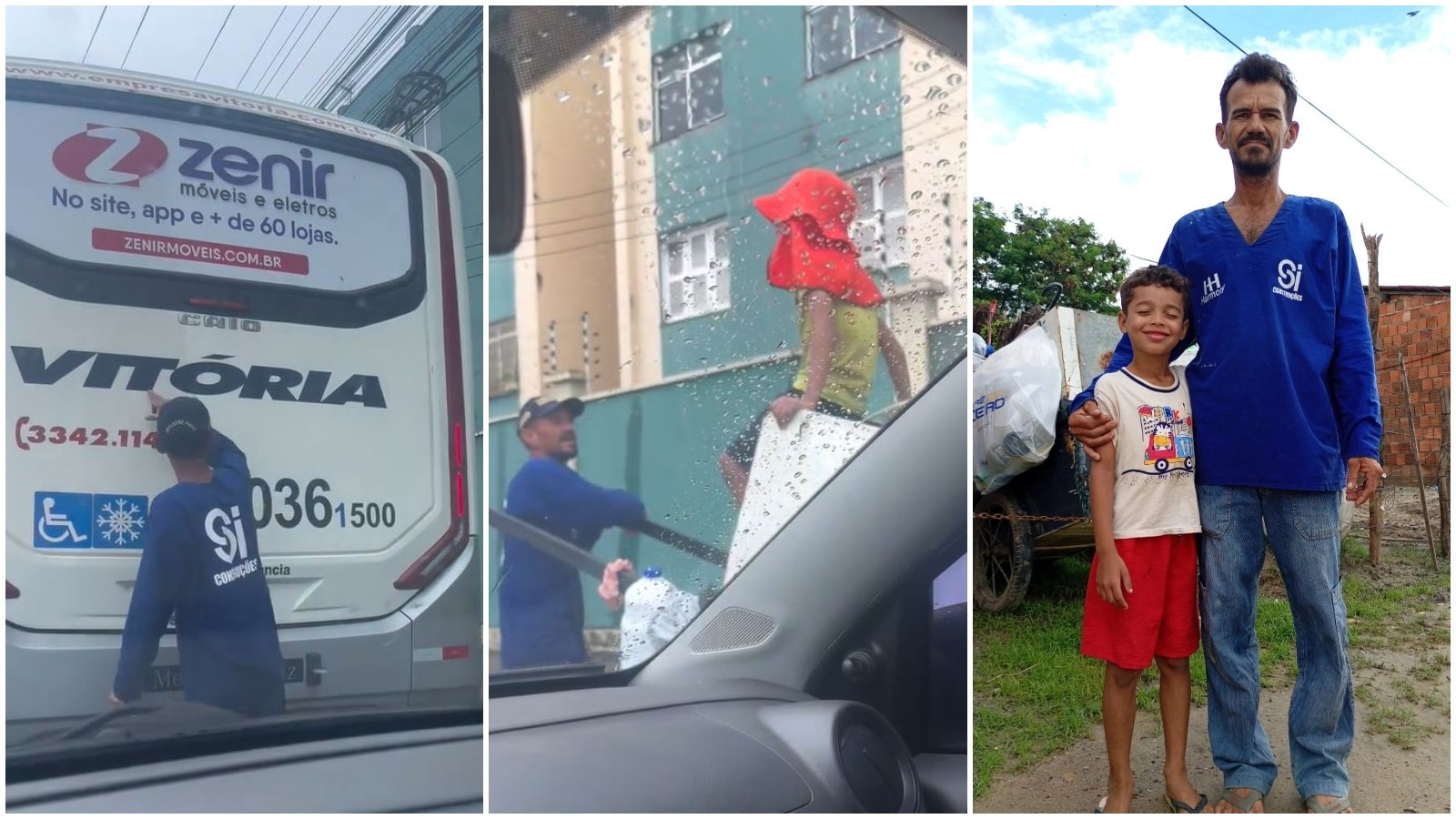 No trânsito de Fortaleza, avô catador ensina neto de 7 anos a ler “Vitória” em ônibus; vídeo viraliza