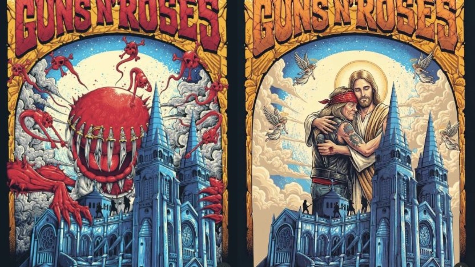 Arquidiocese de Fortaleza publica imagem de Jesus abraçando Axl Rose apos poster do Guns N’ Roses; entenda o motivo
