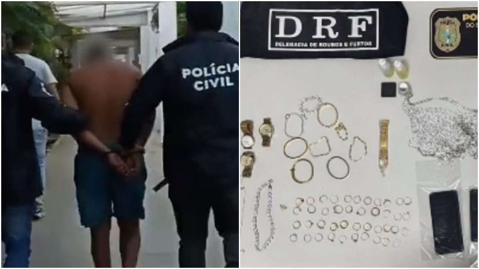 Suspeito de roubar aliancas e outras joias e preso em Fortaleza apos tentar se esconder em buraco; drone auxilia captura