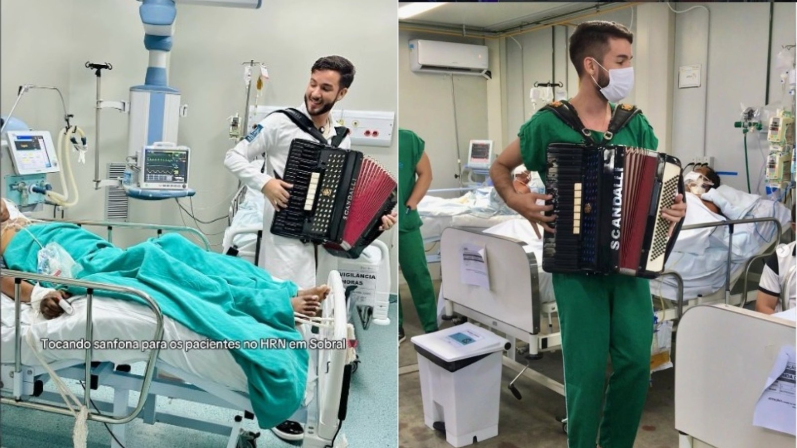 Forro nos leitos: estudante de medicina usa sanfona para levar conforto a pacientes no Ceara