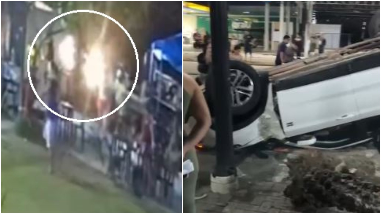 Câmera flagra caminhonete que invade praça em Maracanaú, capota e derruba palmeira; bafômetro dá negativo