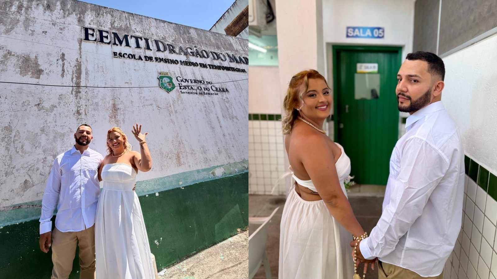 Do ‘erro’ na matrícula ao altar: 17 anos depois, casal faz ensaio de casamento na escola onde se conheceu em Fortaleza