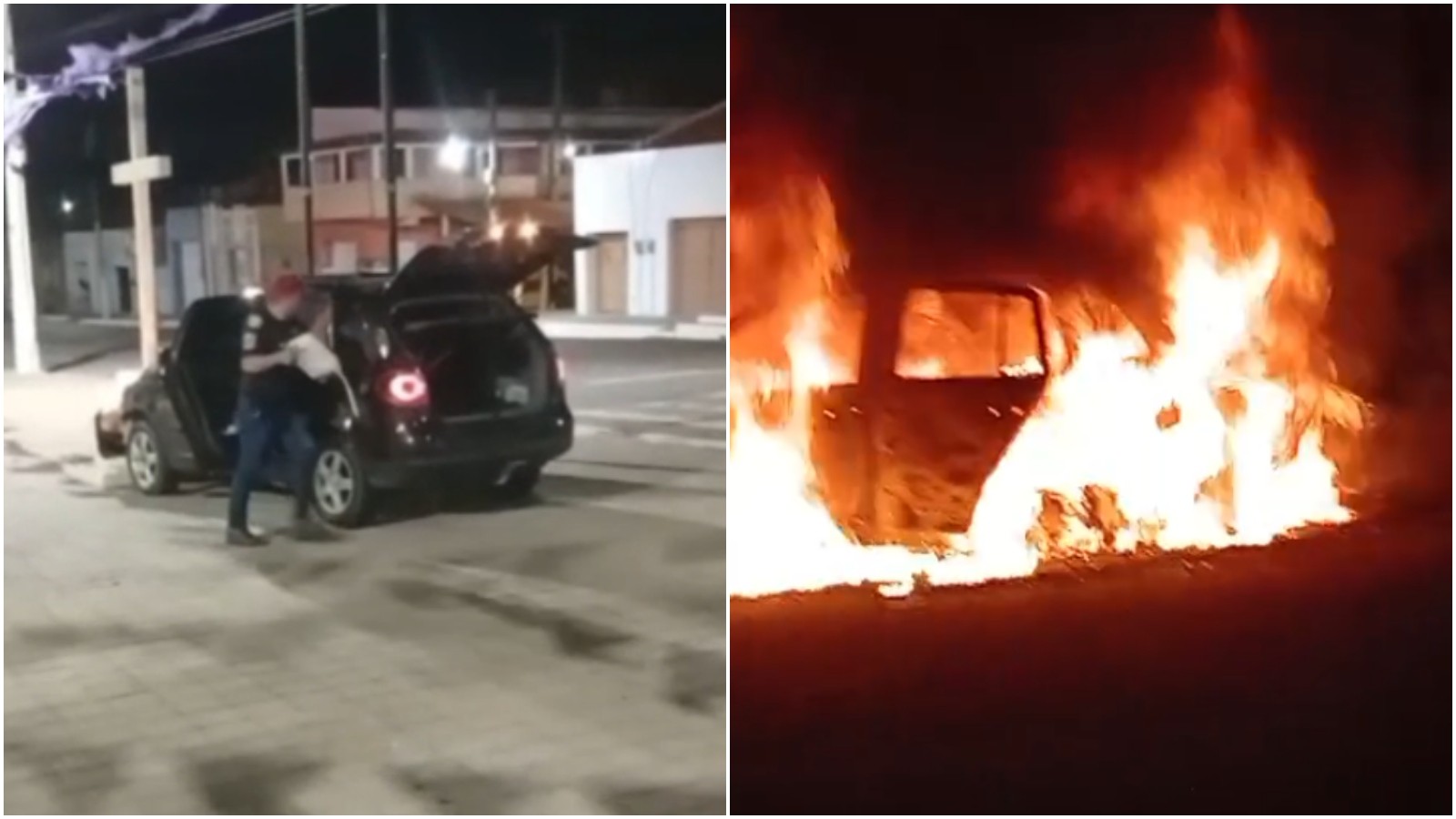 Após bater em cruz diante de igreja, homem incendeia carro no interior do Ceará; motivo é apurado