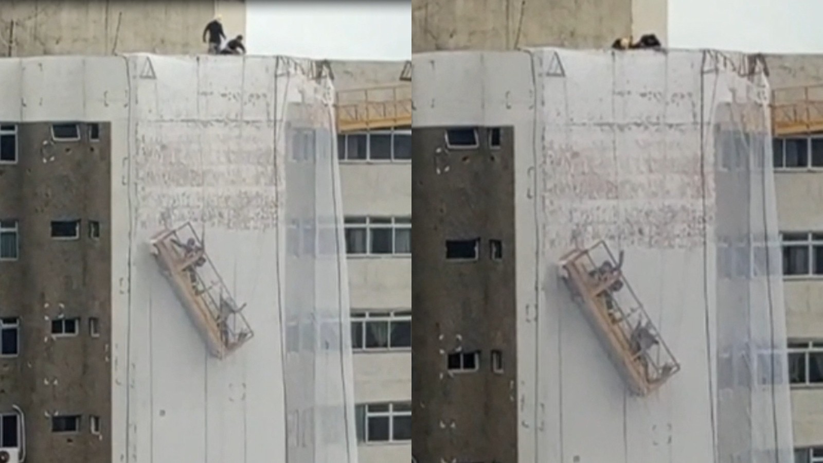 VÍDEO: cabo se solta de andaime, e operários ficam pendurados em prédio na Aldeota, em Fortaleza