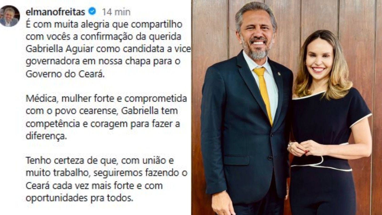 Elmano de Freitas confirma Gabriella Aguiar como candidata a vice-governadora; Lula vai à convenção em Fortaleza