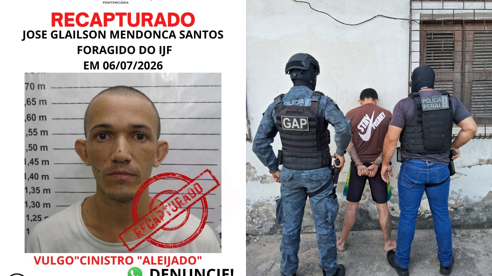 Foragido que usou corda de lençóis para escapar do IJF é recapturado em Fortaleza; segunda fuga em 31 dias