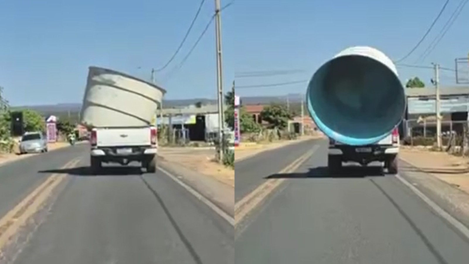 Caixa d’água cai de veículo e fica no meio da CE-384; motoristas se assustam no Ceará