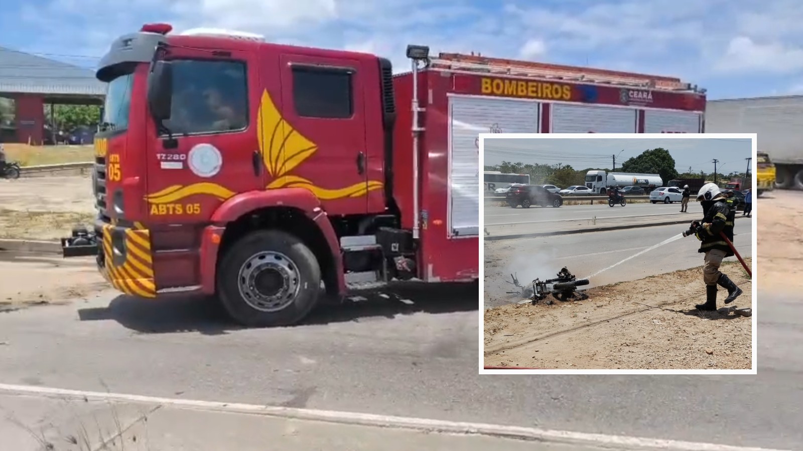 Explosão após colisão com caminhão mata motociclista na BR-116, em Fortaleza